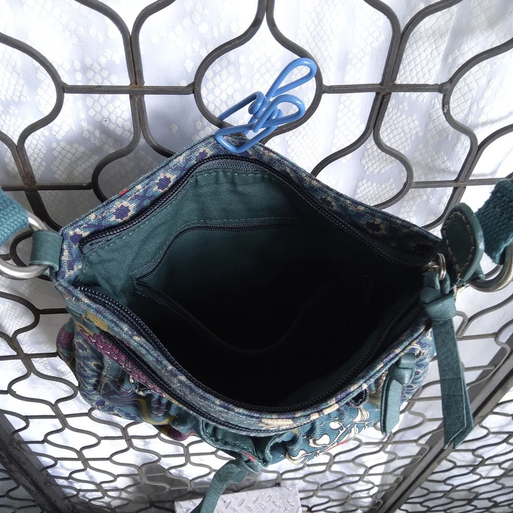 FOSSIL TEAL FLORAL CANVAS BAG - Picture 4 of 4